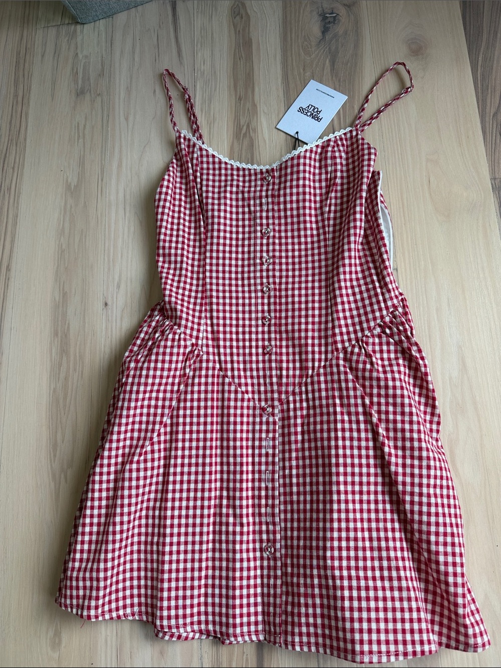 NWT!! Princess Polly Red Gingham Button-Front Mini Dress - Picture 5 of 6